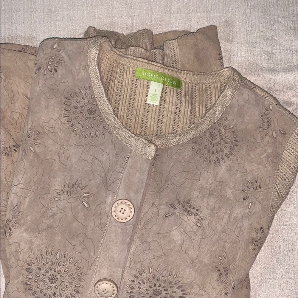 Sigrid Olson Long Sleeve Embossed Leather Top